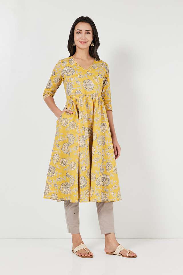 Printed-Cotton-V-Neck-Women-s-Casual-Wear-Kurta