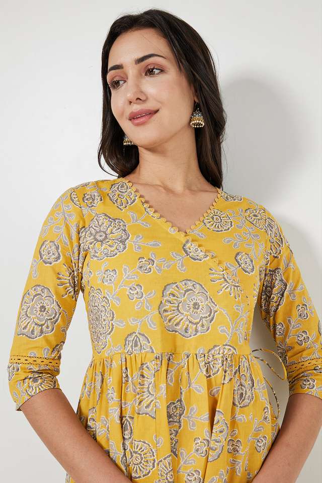 Printed-Cotton-V-Neck-Women-s-Casual-Wear-Kurta