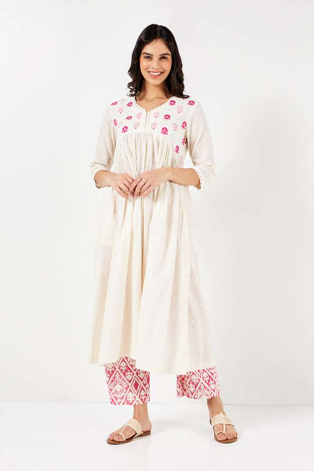 Embroidered-Cotton-V-Neck-Women-s-Casual-Wear-Kurta