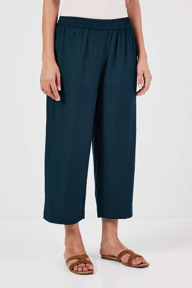 Solid-Full-Length-Blended-Fabric-Women-s-Palazzos