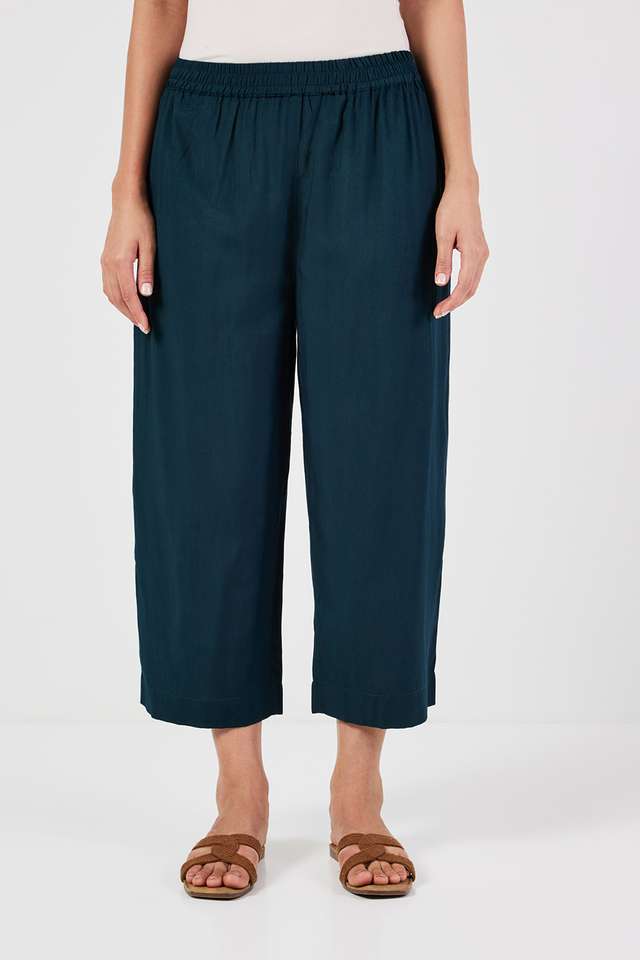 Solid-Full-Length-Blended-Fabric-Women-s-Palazzos