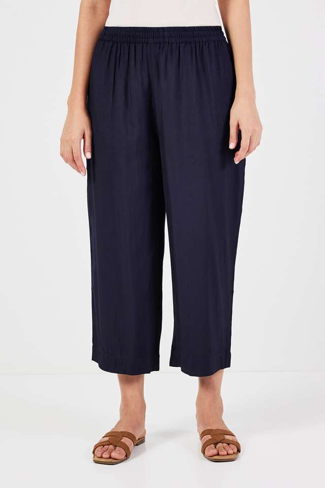 Solid-Full-Length-Blended-Fabric-Women-Palazzo