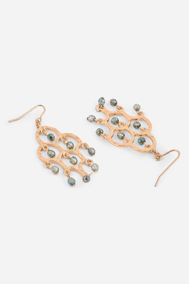 Gold-Plated-Blue-Hanging-Beads-Jali-Shape-Hook-Drop-Earrings-For-Women