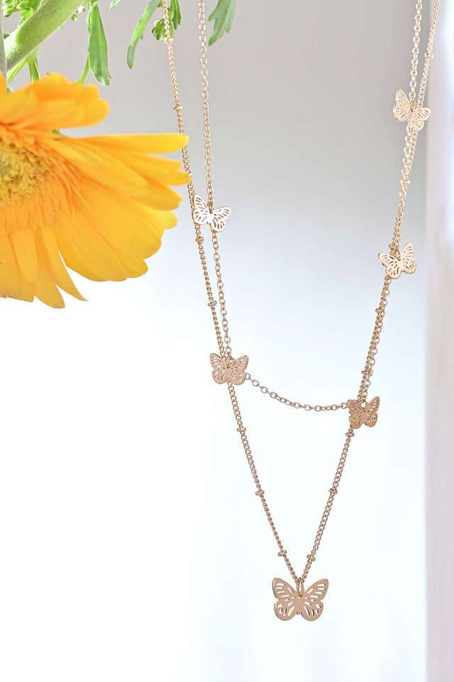 Gold-Plated-Multi-Butterfly-Charms-Layered-Necklace-For-Women