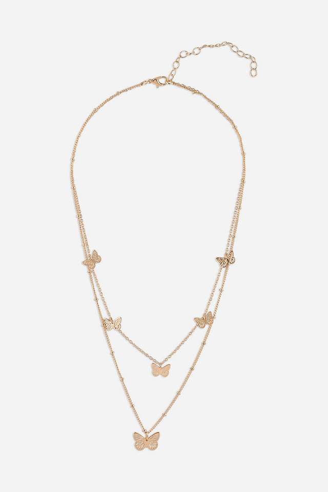 Gold-Plated-Multi-Butterfly-Charms-Layered-Necklace-For-Women