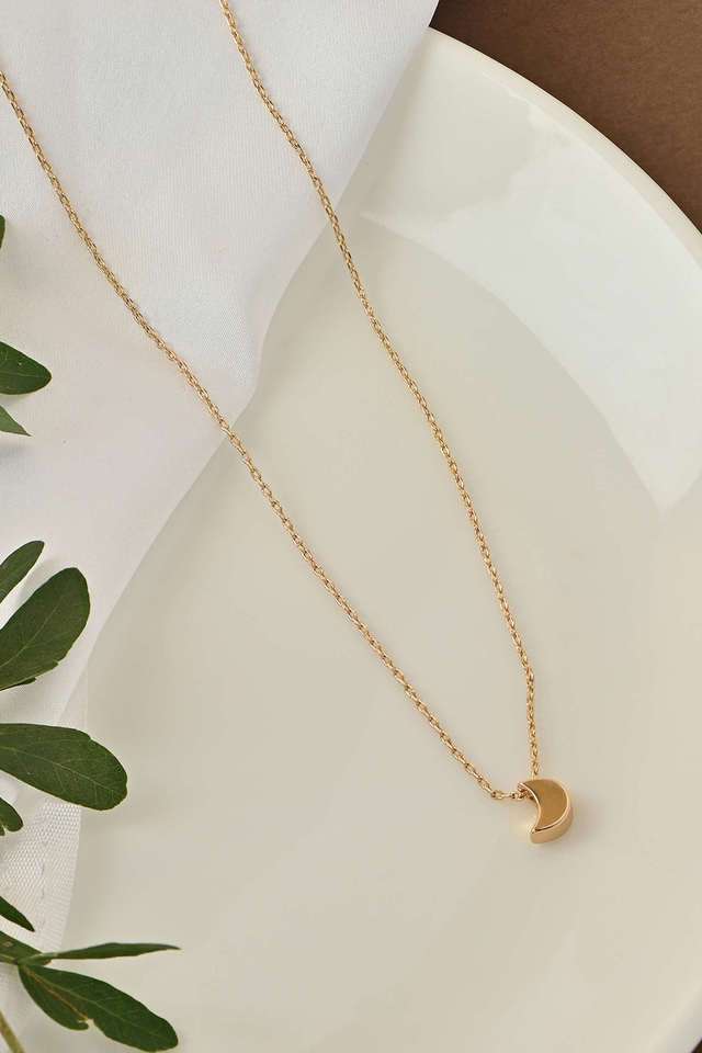 Gold-Plated-Half-Moon-Charm-Necklace-For-Women