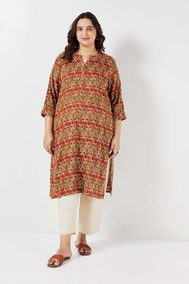 Plus-Size-Printed-Rayon-Mandarin-Collar-Women-s-Casual-Wear-Kurta