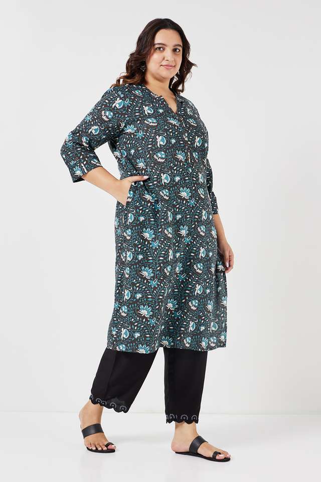 Plus-Size-Printed-Rayon-Mandarin-Collar-Women-s-Casual-Wear-Kurta