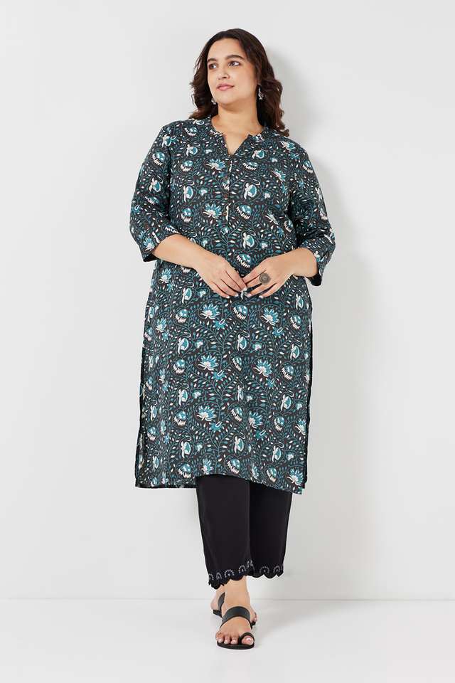 Plus-Size-Printed-Rayon-Mandarin-Collar-Women-s-Casual-Wear-Kurta