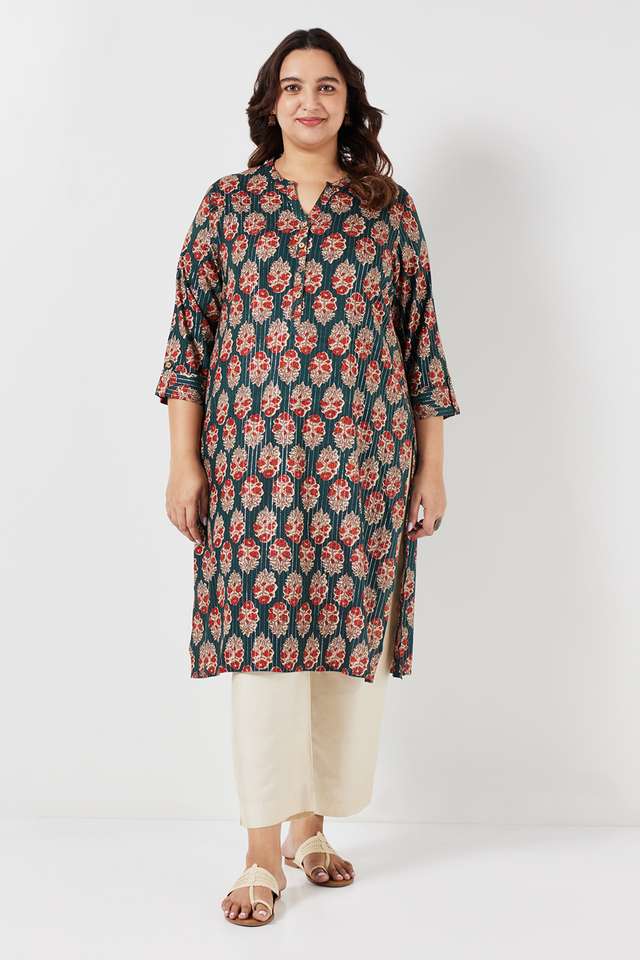 Plus-Size-Printed-Viscose-Mandarin-Collar-Women-s-Casual-Wear-Kurta