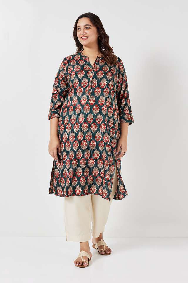 Plus-Size-Printed-Viscose-Mandarin-Collar-Women-s-Casual-Wear-Kurta