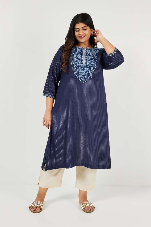 Plus-Size-Embroidered-Viscose-Round-Neck-Women-s-Festive-Wear-Kurta