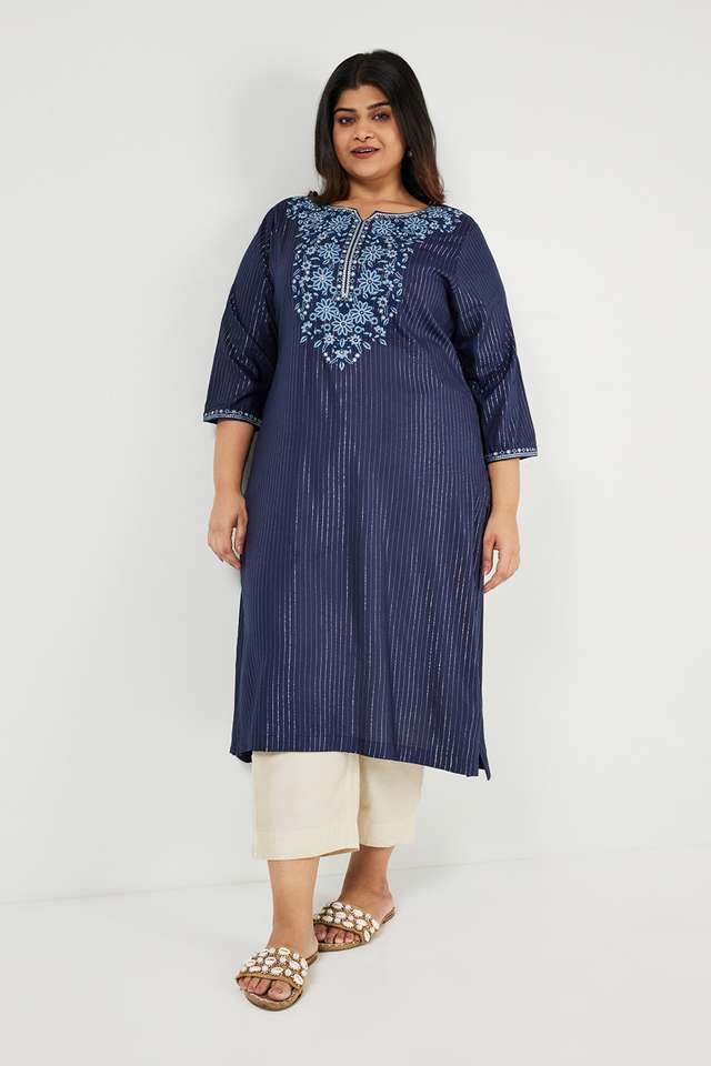 Plus-Size-Embroidered-Viscose-Round-Neck-Women-s-Festive-Wear-Kurta
