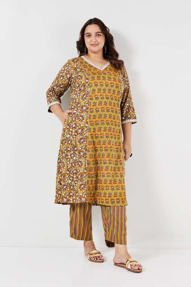 Plus-Size-Embroidered-Rayon-V-Neck-Women-s-Casual-Wear-Kurta