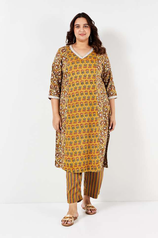 Plus-Size-Embroidered-Rayon-V-Neck-Women-s-Casual-Wear-Kurta