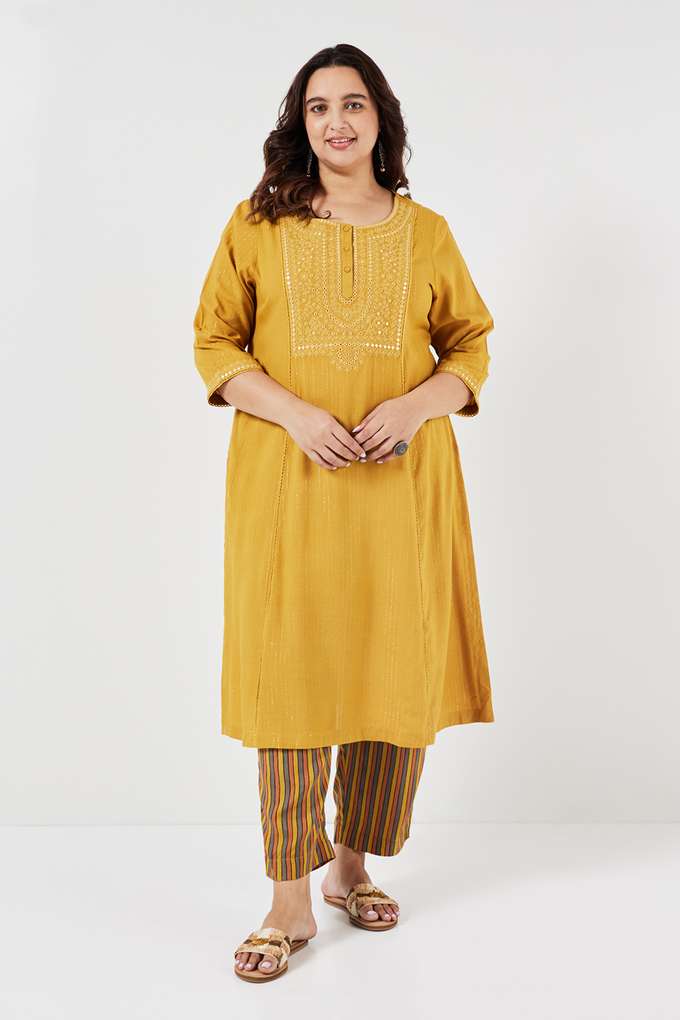 Plus-Size-Embroidered-Viscose-Round-Neck-Women-s-Casual-Wear-Kurta