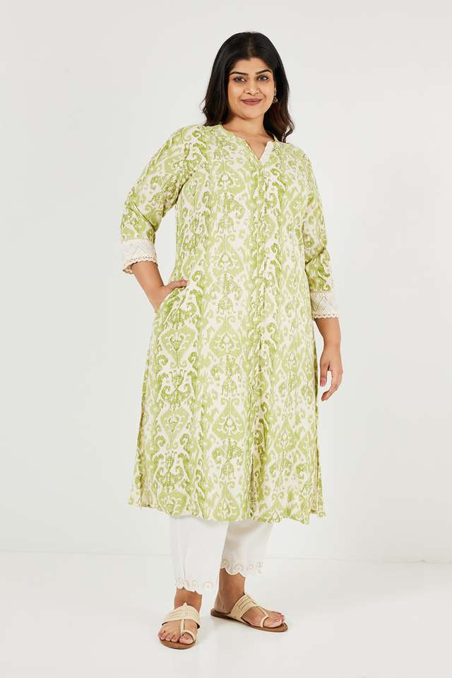 Plus-Size-Printed-Rayon-Mandarin-Collar-Women-s-Casual-Wear-Kurta