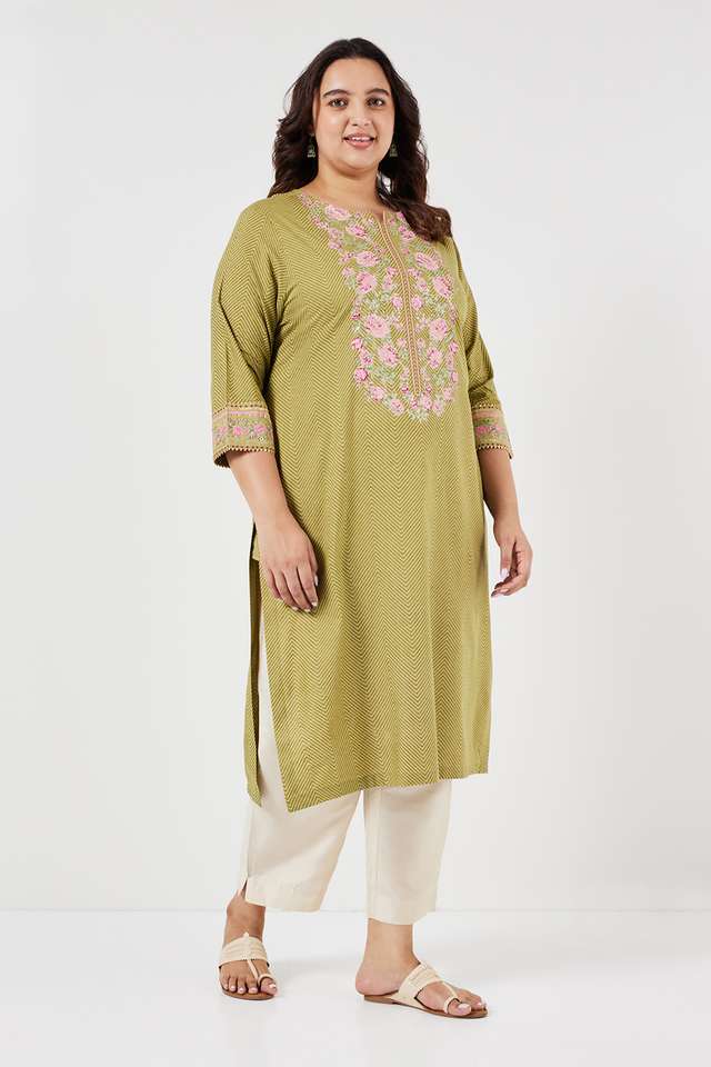 Plus-Size-Printed-Rayon-Round-Neck-Women-s-Casual-Wear-Kurta