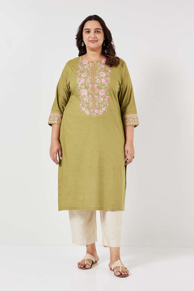 Plus-Size-Printed-Rayon-Round-Neck-Women-s-Casual-Wear-Kurta