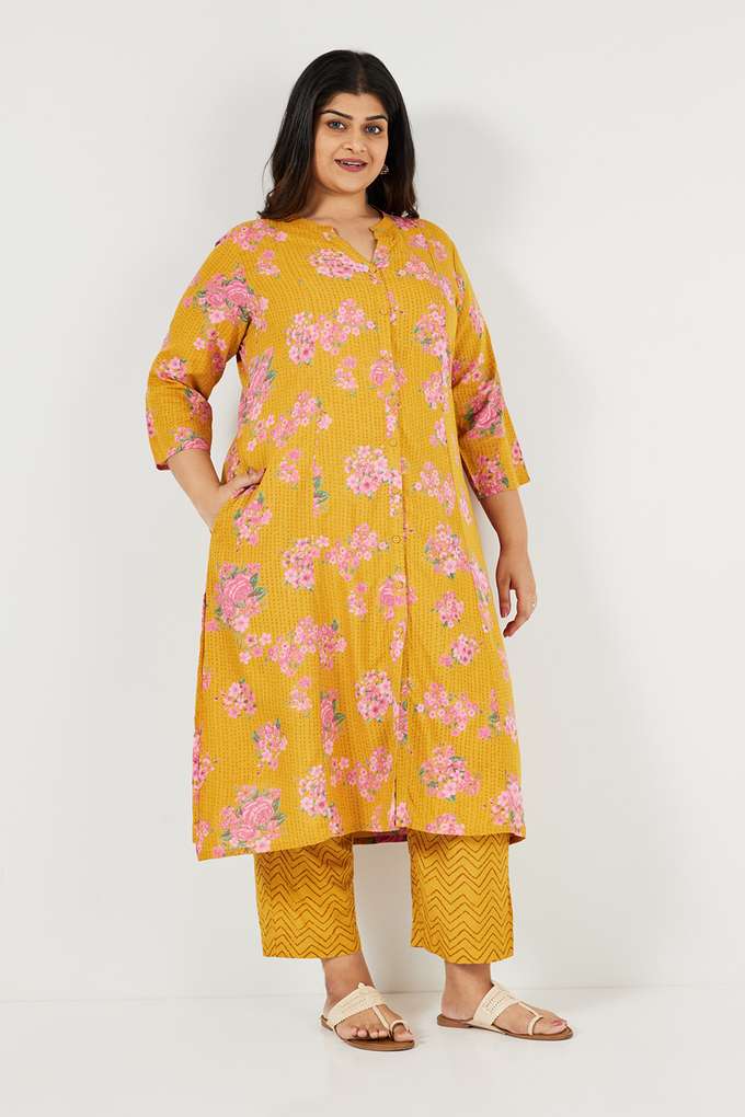 Plus-Size-Printed-Rayon-Mandarin-Collar-Women-s-Casual-Wear-Kurta