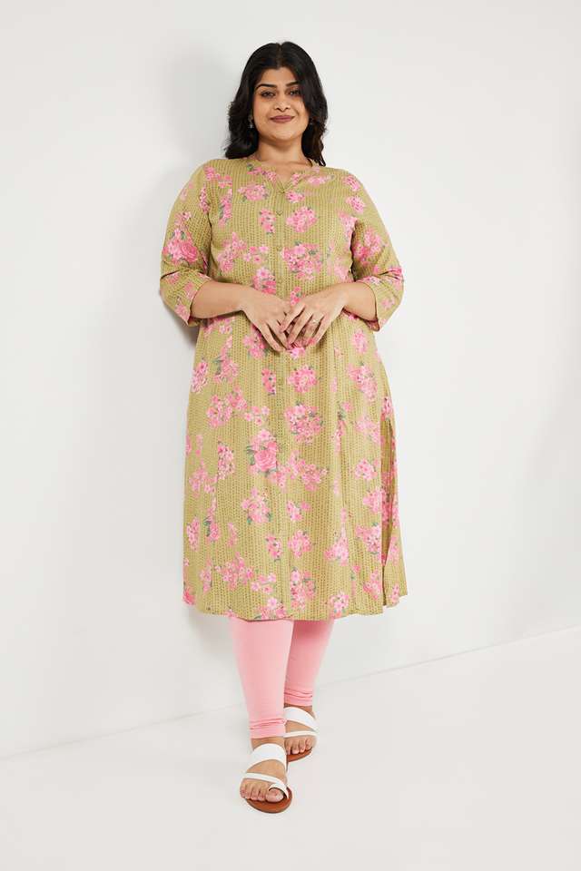 Plus-Size-Printed-Rayon-Mandarin-Collar-Women-s-Casual-Wear-Kurta