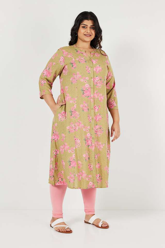 Plus-Size-Printed-Rayon-Mandarin-Collar-Women-s-Casual-Wear-Kurta