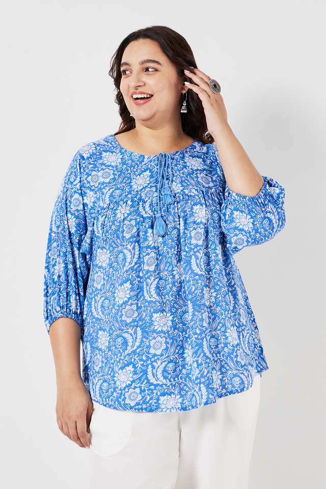 Plus-Size-Printed-Rayon-Mandarin-Collar-Women-s-Casual-Wear-Kurti