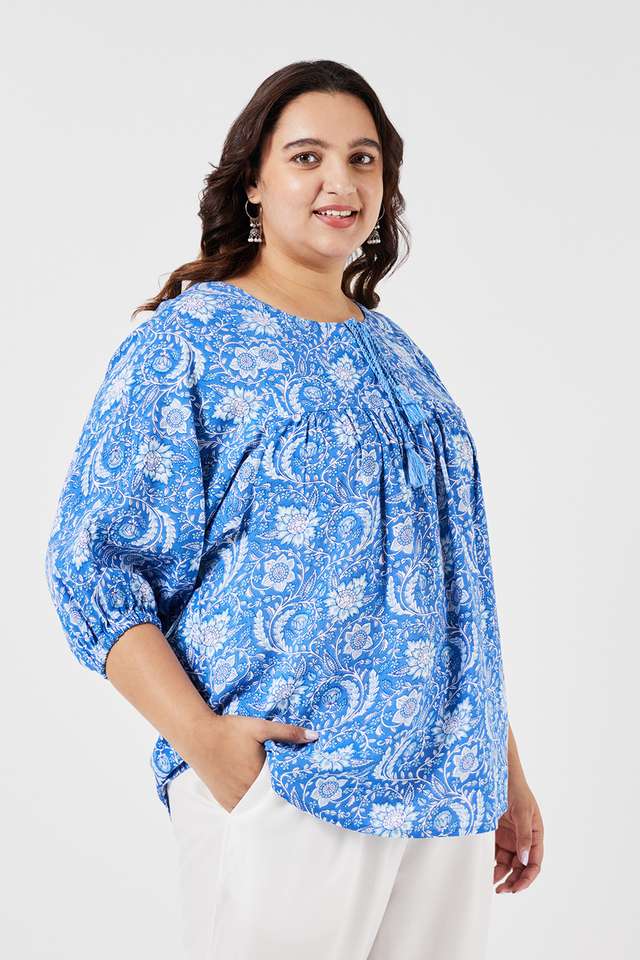 Plus-Size-Printed-Rayon-Mandarin-Collar-Women-s-Casual-Wear-Kurti