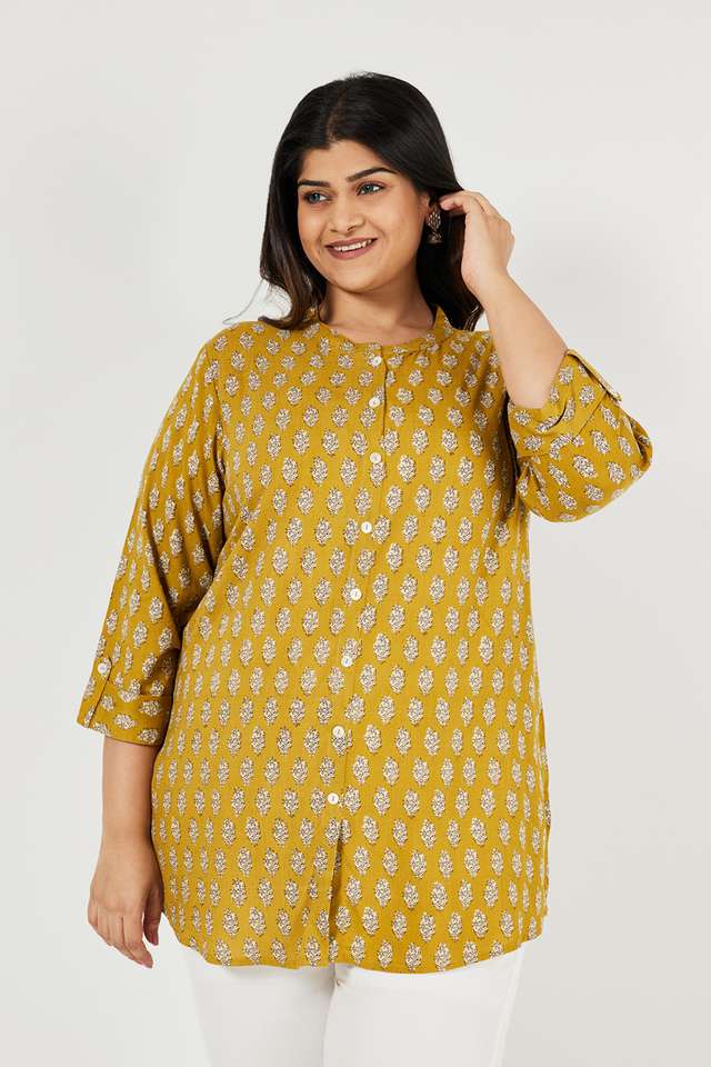 Plus-Size-Printed-Rayon-Mandarin-Collar-Women-s-Casual-Wear-Kurti