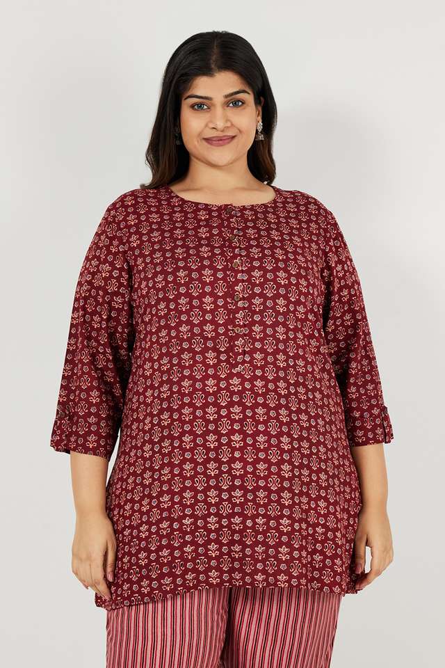 Plus-Size-Printed-Rayon-Round-Neck-Women-s-Casual-Wear-Kurti