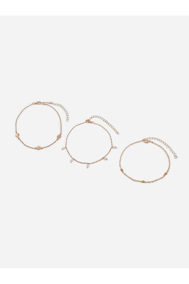 Gold--Toned-Set-of-3-Multi-Strands-Charm-Bracelet-with-Pearls