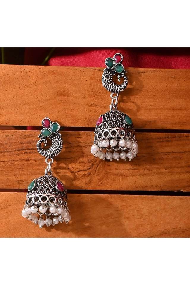 Oxidised-Peacock-Multicolor-Pearl-Jhumki-Earrings