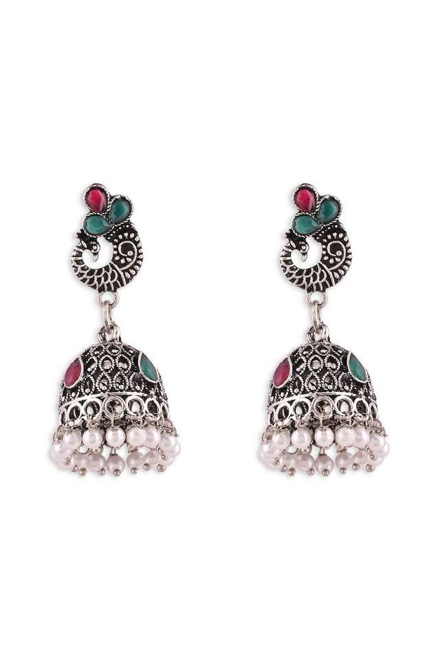 Oxidised-Peacock-Multicolor-Pearl-Jhumki-Earrings
