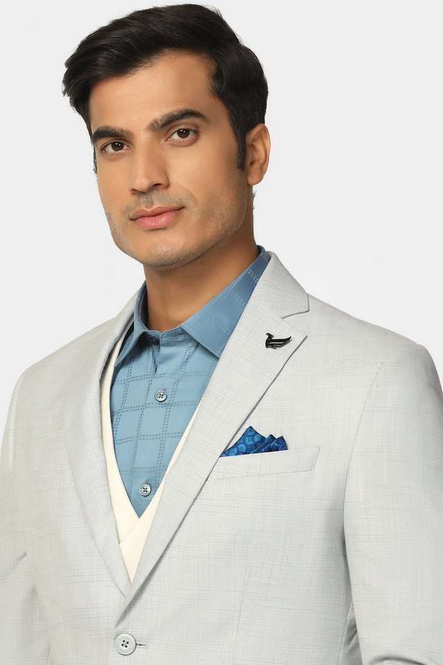 Checks-Polyester-Slim-Fit-Men-s-Formal-Wear-Suit