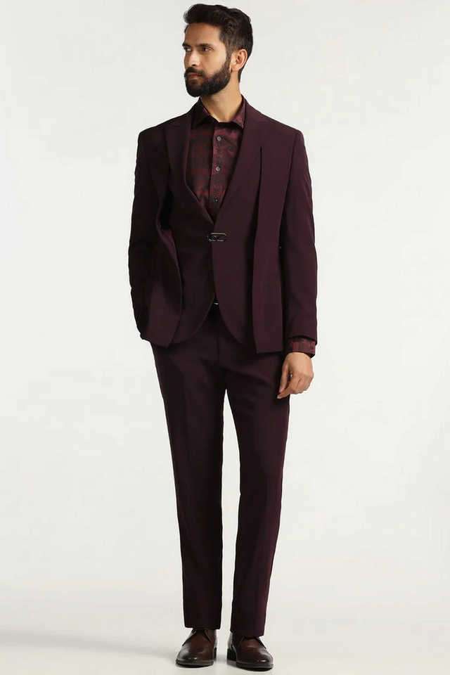 Solid-Polyester-Slim-Fit-Men-s-Casual-Wear-Suit