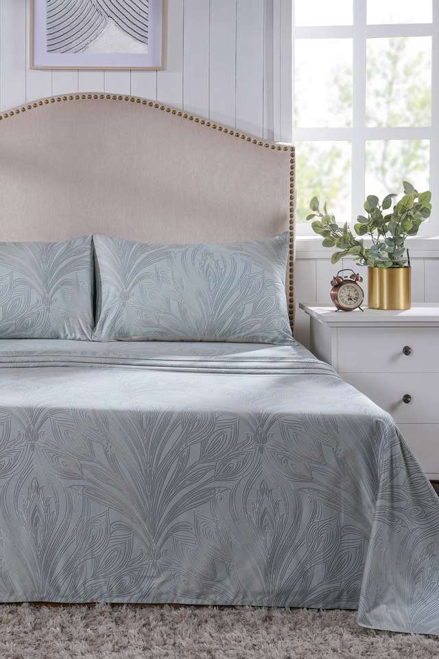 Baroque-Feathering-Blue-King-Bed-Sheet-with-Pillow-Case