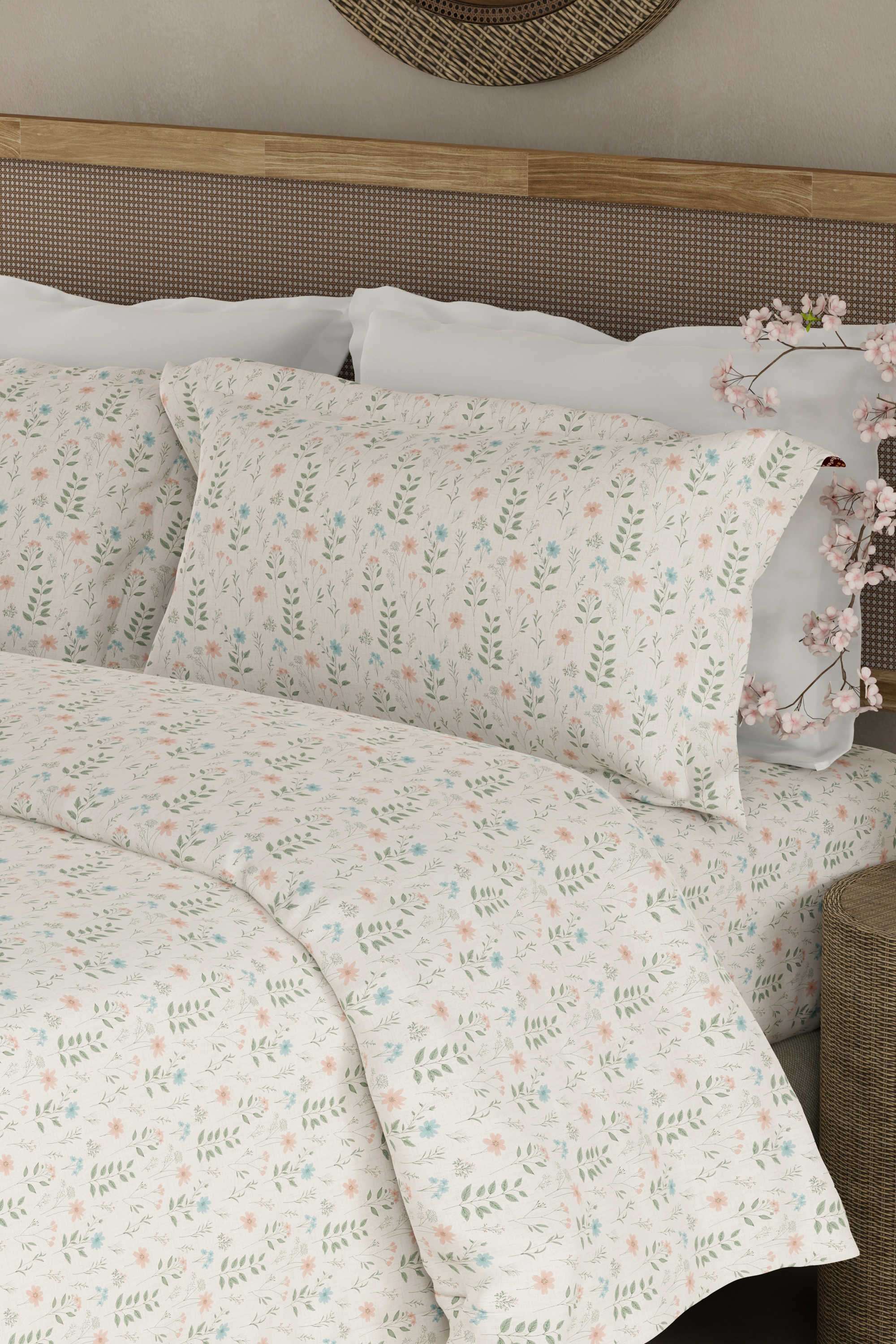 Cottage-Garden-100--Cotton-300-TC-King-Bedsheet-with-2-Pillow-Covers---Multicolor-Floral