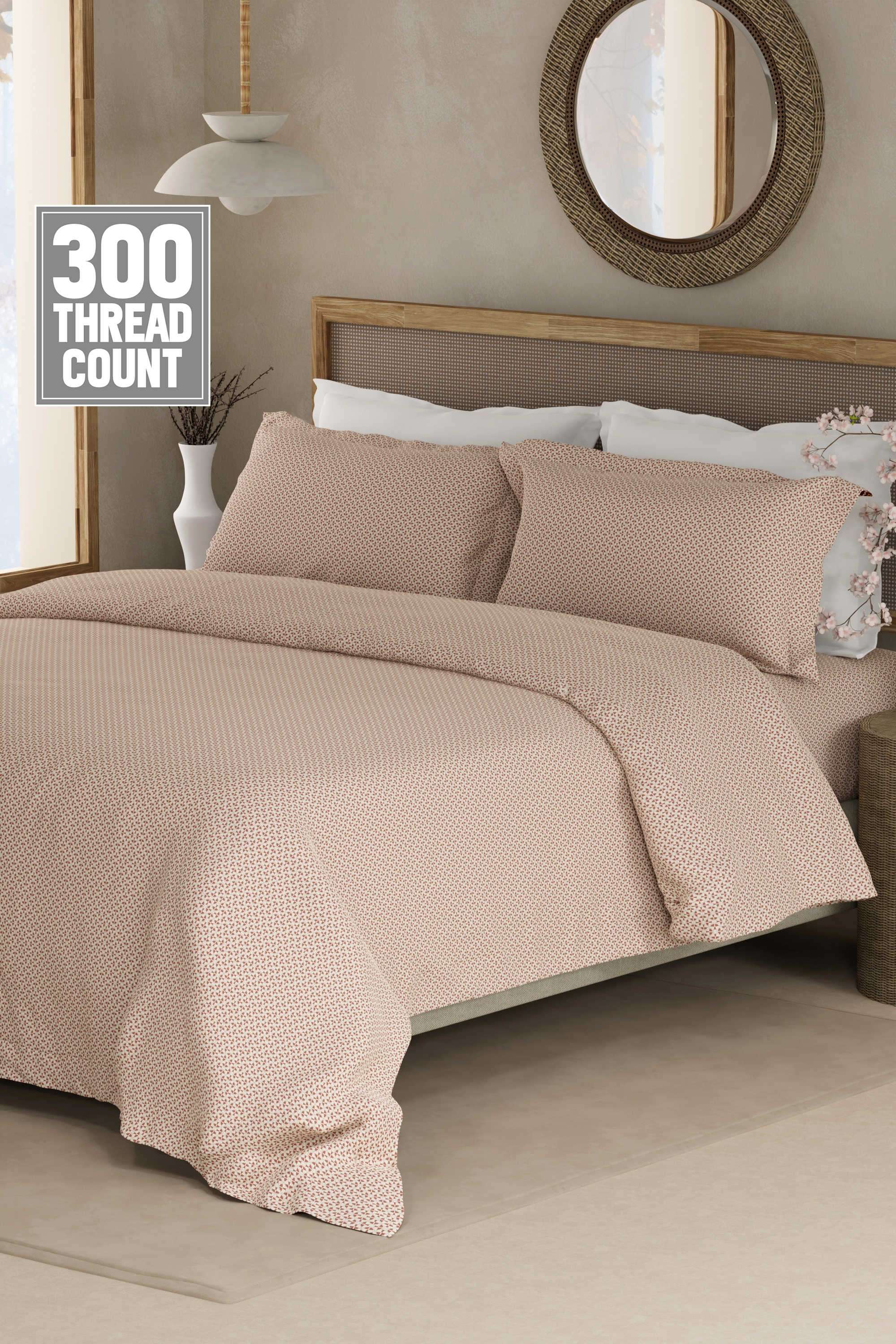 Cottage-Garden-100--Cotton-300-TC-King-Bedsheet-with-2-Pillow-Covers---White-Geometrical-Print