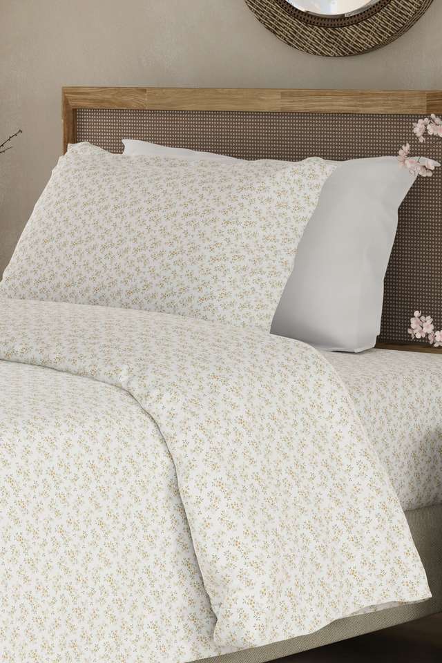 Cottage-Garden-100--Cotton-300-TC-Single-Bedsheet-with-1-Pillow-Cover---White-Floral