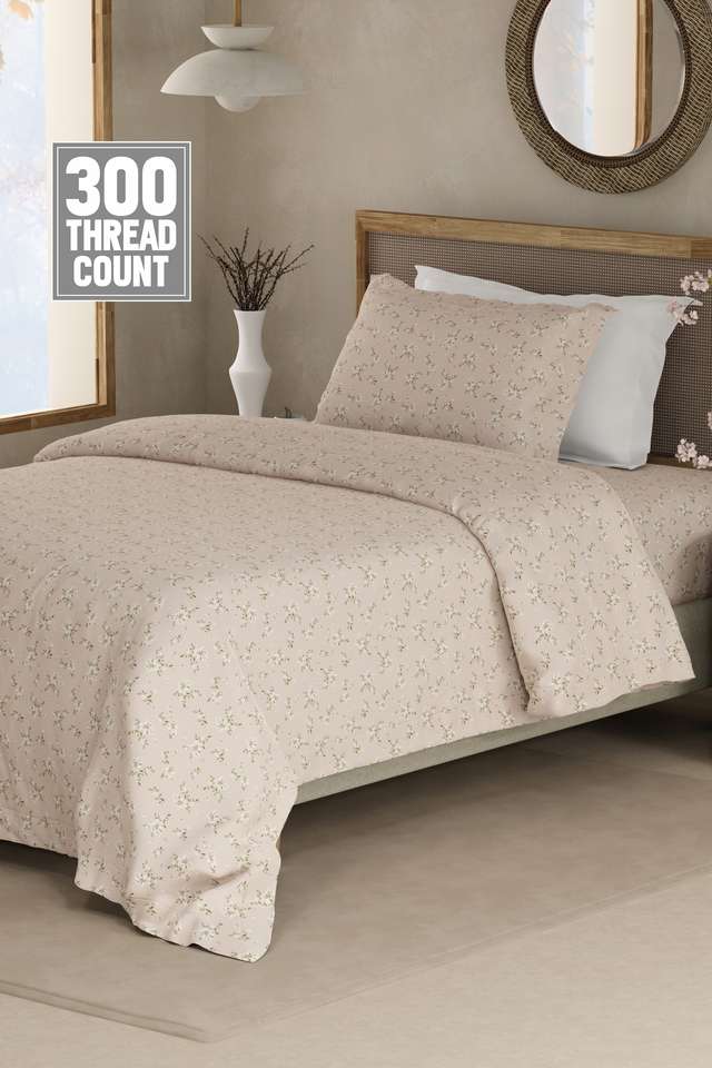 Cottage-Garden-100--Cotton-300-TC-Single-Bedsheet-with-1-Pillow-Cover---Purple-Floral