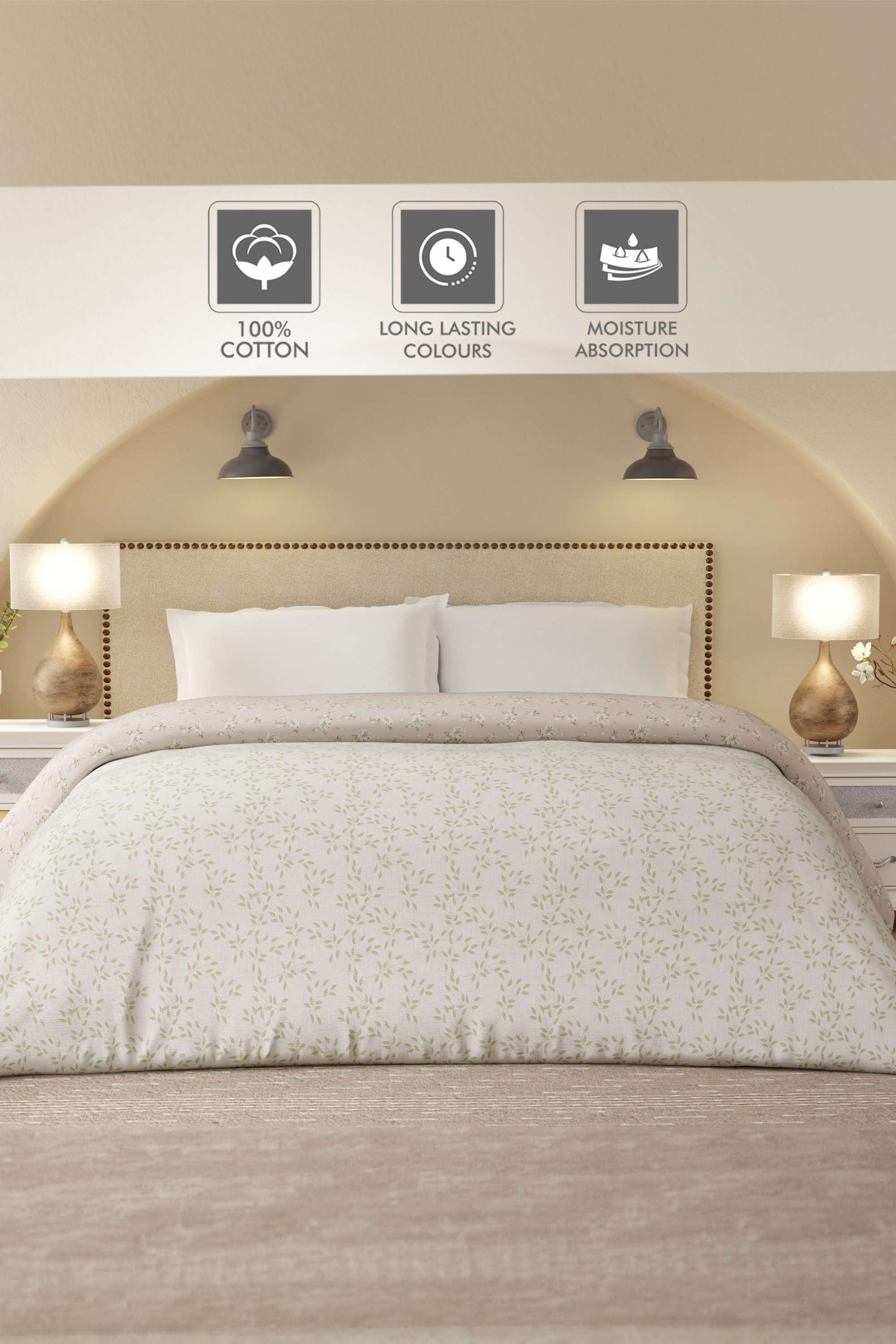 Cottage-Garden-100--Cotton-300-TC-Green-&-Beige-Printed-Double-Reversible-Comforter