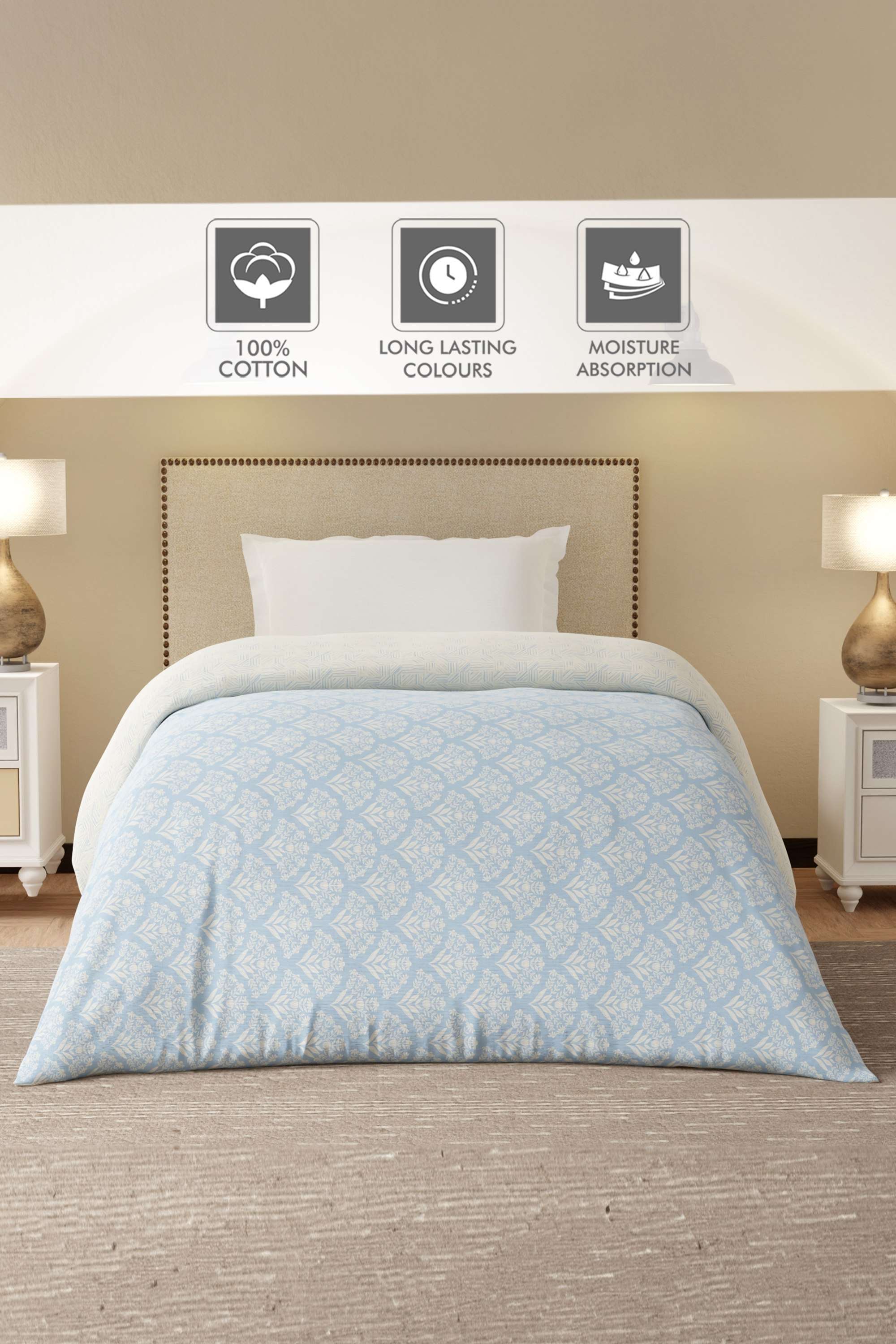 Cottage-Garden-100--Cotton-300-TC-Blue-&-Beige-Printed-Single-Reversible-Comforter