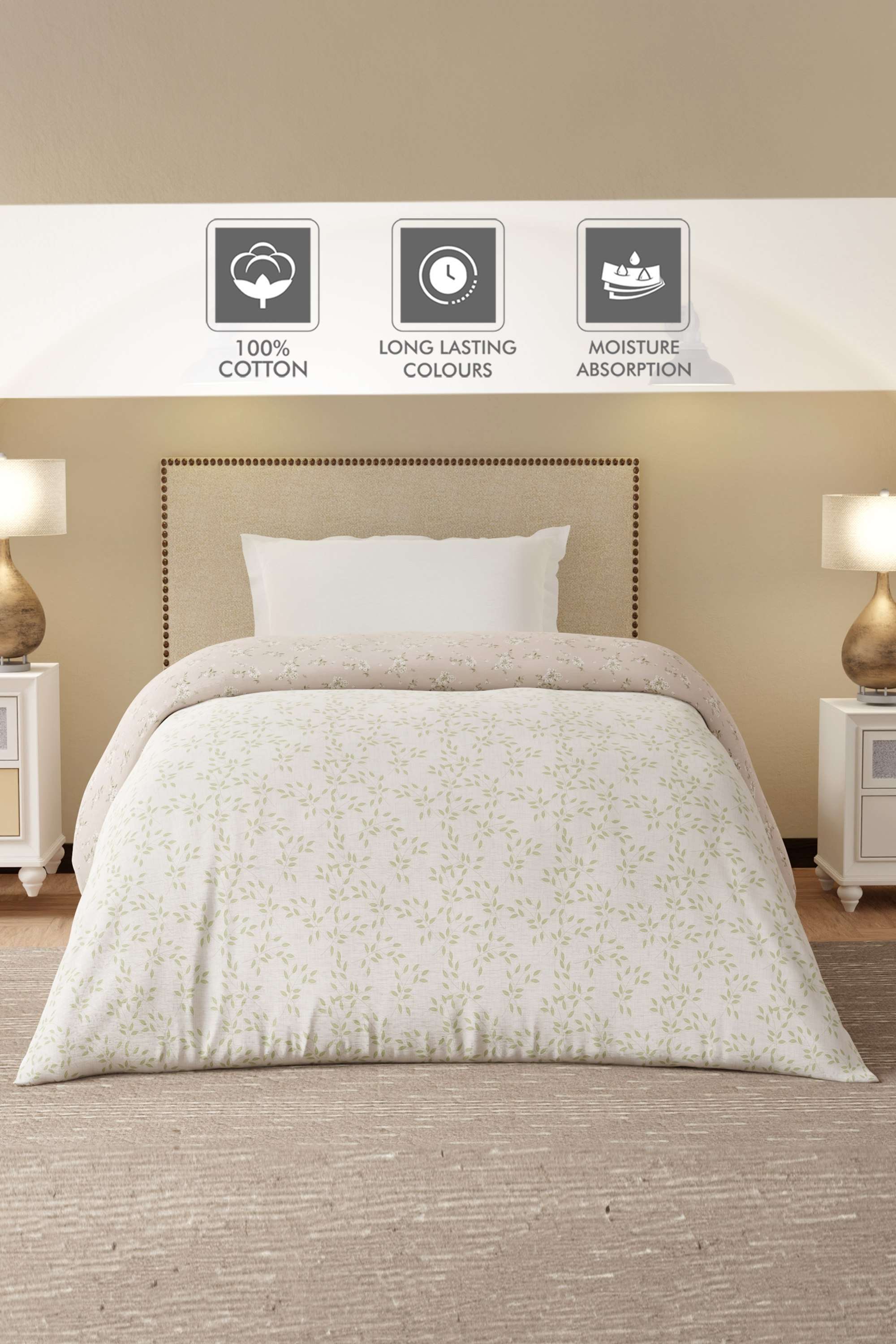 Cottage-Garden-100--Cotton-300-TC-Green-&-Beige-Printed-Single-Reversible-Comforter