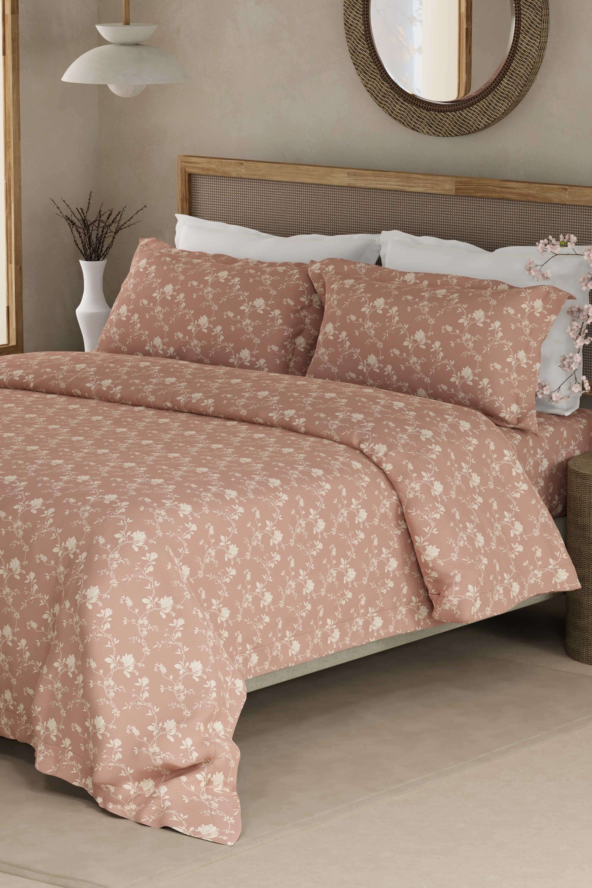 Cottage-Garden-100--Organic-Cotton-300-TC-King-Bedsheet-with-2-Pillow-Covers---Pink-Floral