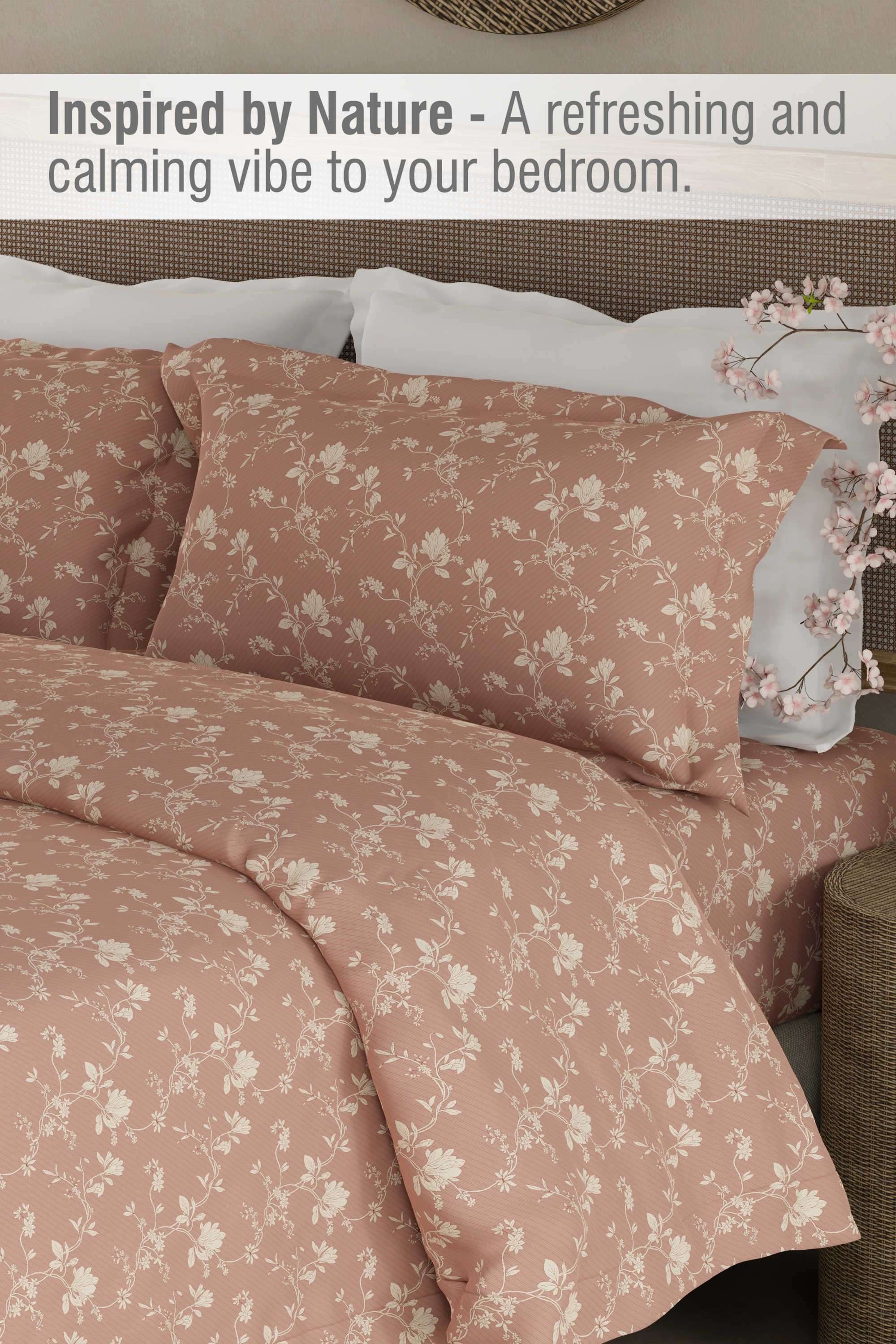 Cottage-Garden-100--Organic-Cotton-300-TC-King-Bedsheet-with-2-Pillow-Covers---Pink-Floral