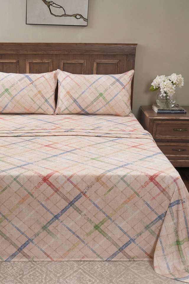 Rhombus-Beige-Single-Bed-Sheet-with-Pillow-Case