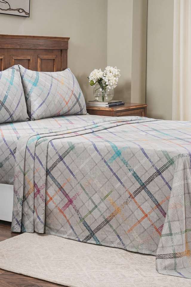 Rhombus-Grey-Single-Bed-Sheet-with-Pillow-Case