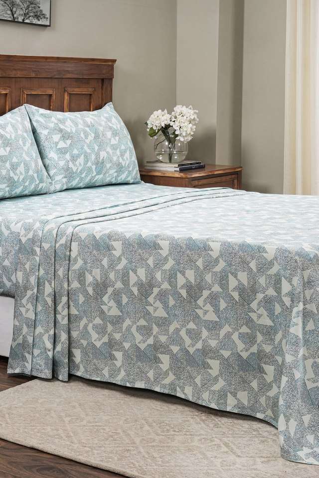 Triangle-Blue-Single-Bed-Sheet-with-Pillow-Case