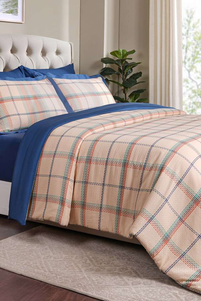 Mosaic-Plaid-Orange-Single-Duvet-Cover-with-Pillow-Case