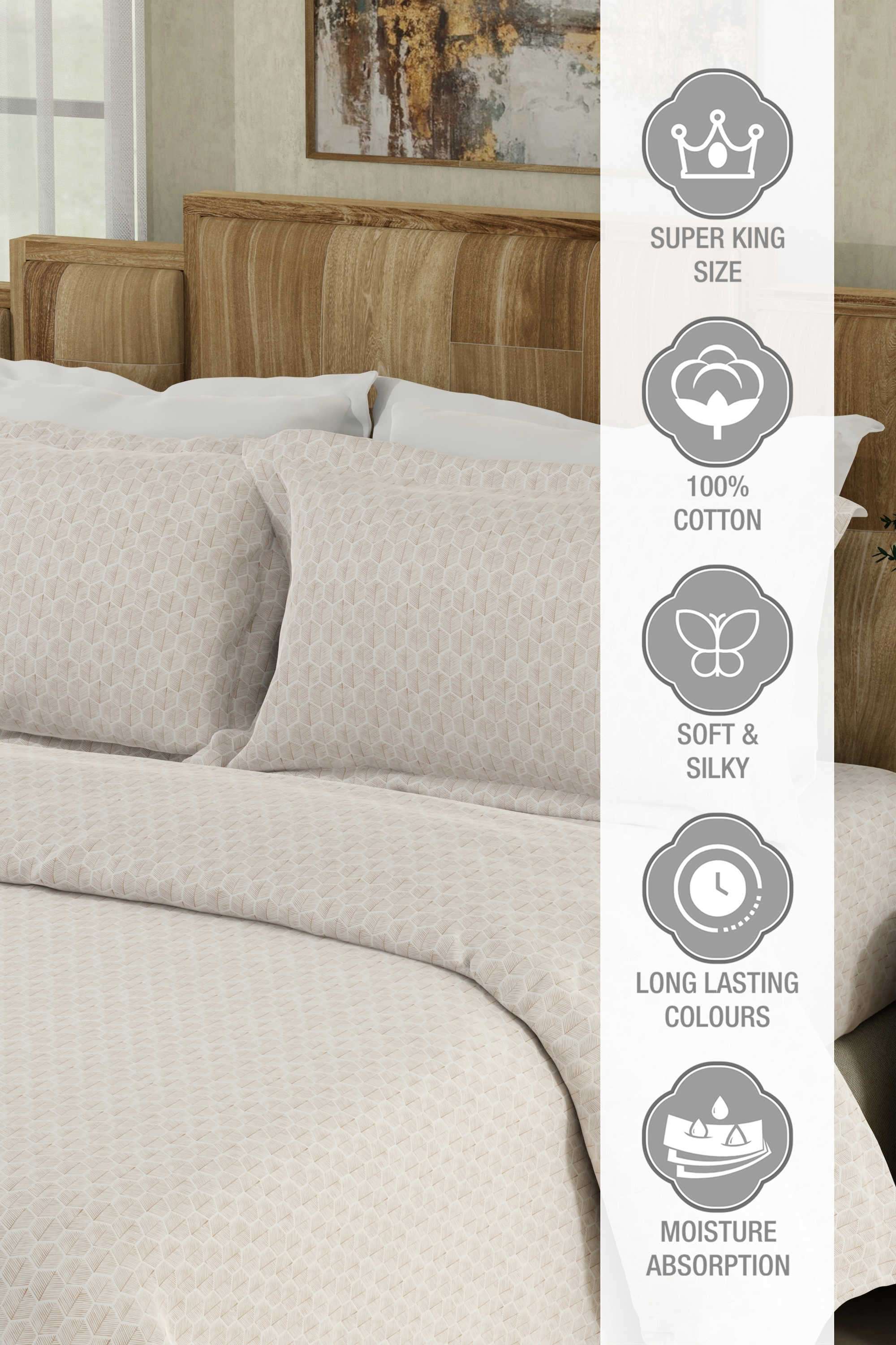 Gardenia-Augusta-100--Cotton-300-TC-White-Digitally-Printed-Super-King-Bedsheet-with-2-Pillow-Covers